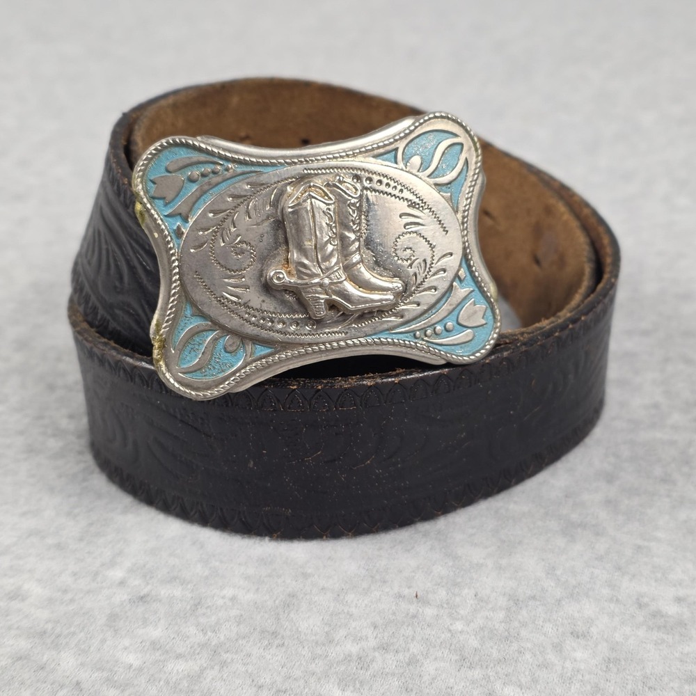 Western Leather Belt Mens 38 Brown Tooled Floral Cowboy Boots Buckle Rodeo